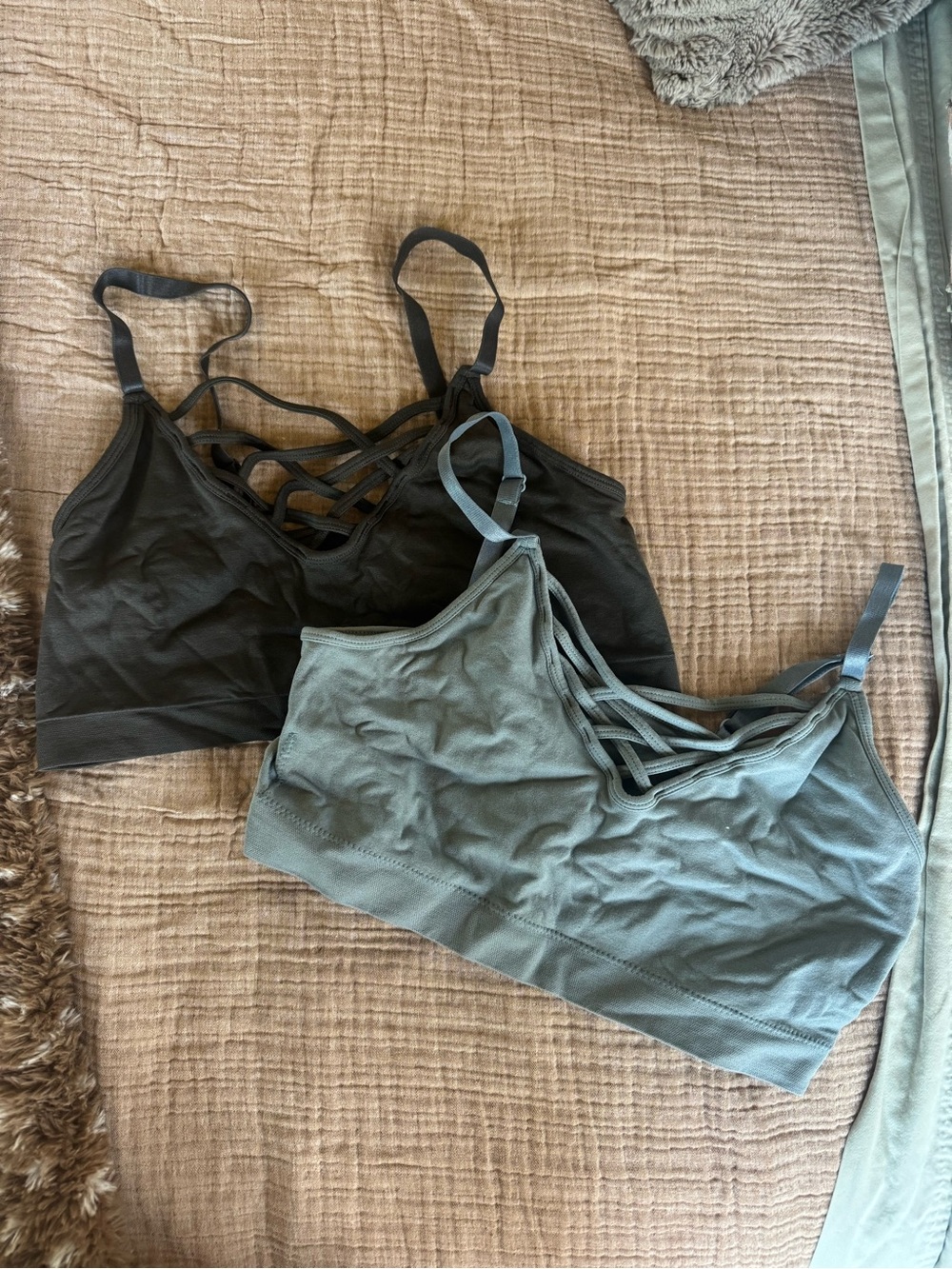 Francesca's Collections Black & Sage Strappy Bralettes